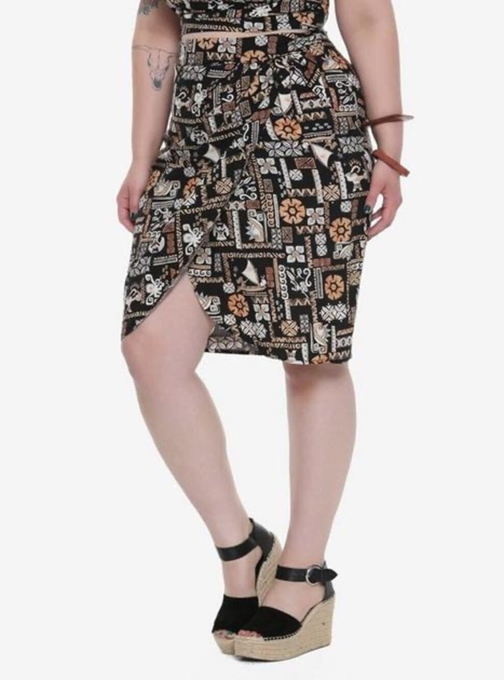 Disney Moana NWT Women's Junior Medium Black Retro Wrap Knee Length Skirt